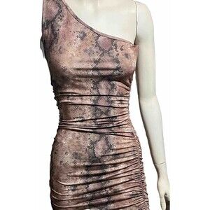 Windsor Dress‎ Sleeveless Mini Bodycon One Shoulder Snakeskin Print Brown Small